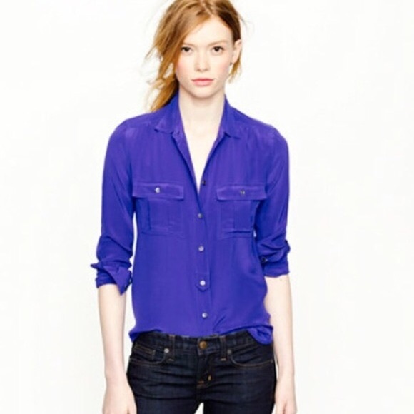 100% Silk Purple Button Up Blouse - JCrew - Picture 3 of 7